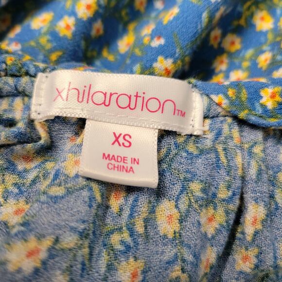 Xhilaration Tunic Dress Womens XS Blue Floral Tassel Sleeveless Cottage Core - Picture 2 of 11